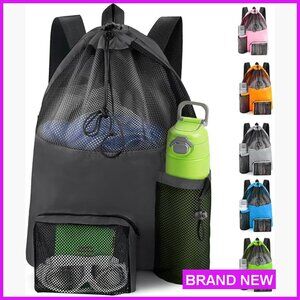 Large Mesh Drawstring Backpack Waterproof Gym Sports Swimming Pool Beach Bag